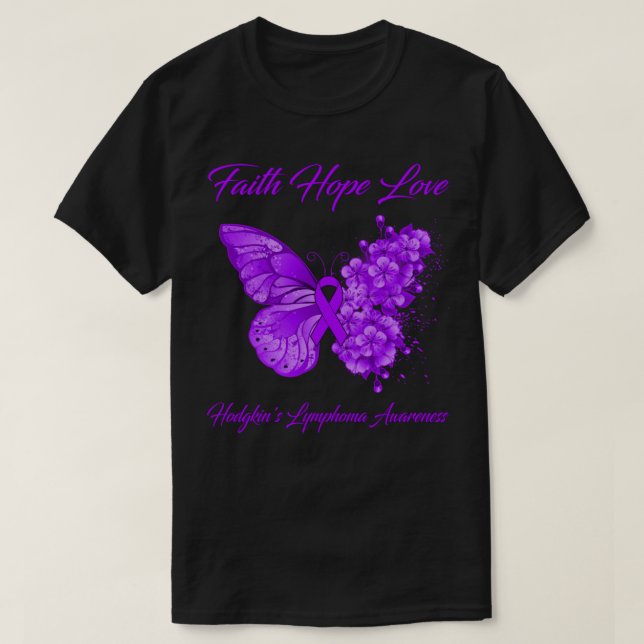 Camiseta Butterfly Faith Hope Love Hodgkin's Linfoma Aware (Frente do Design)