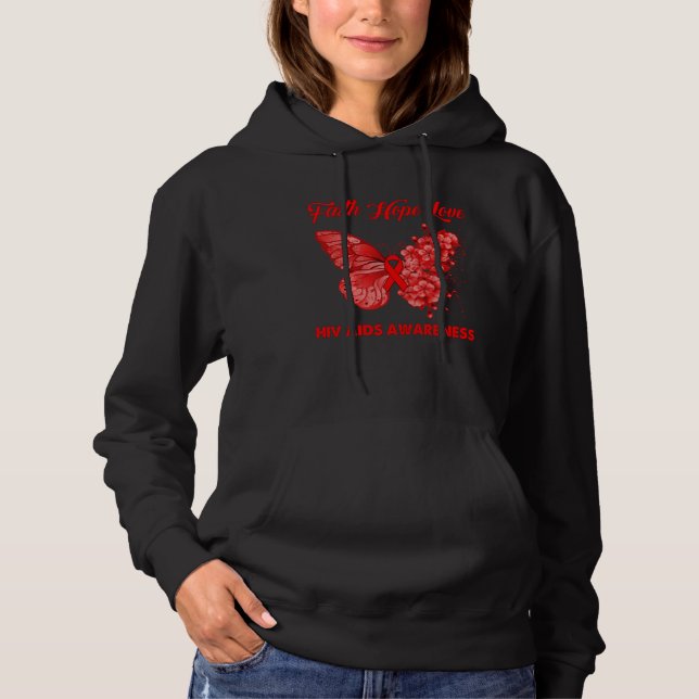 Camiseta Butterfly Faith Hope Love Red Ribbon HIV AIDS Day  (Frente)