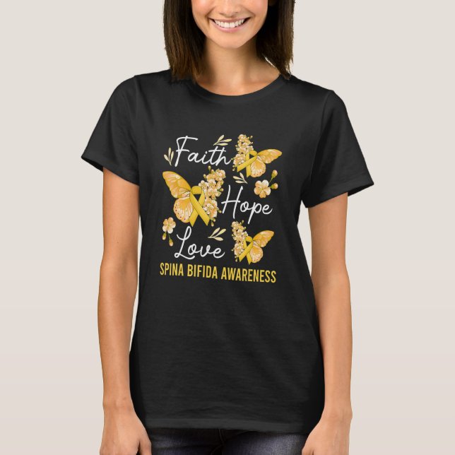 Camiseta Butterfly Faith Hope Love Ribbon Spina Bifida Awar (Frente)