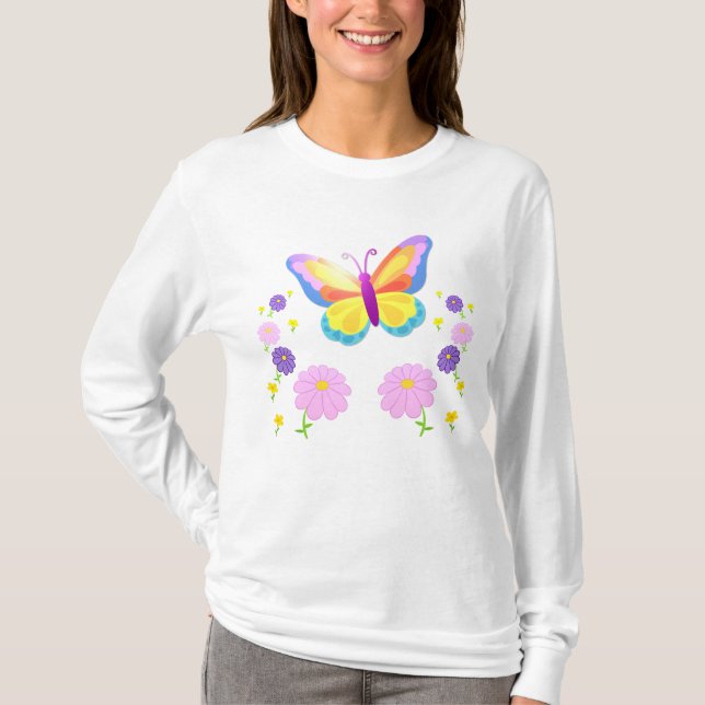 Camiseta Butterfly Floral Design Long Sleeve (Frente)