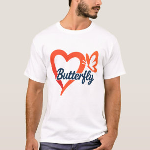 Camiseta Butterfly Heart Design   Tipografia Romântica