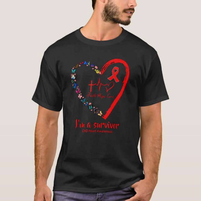 Camiseta Butterfly Heart I'm A Survivor CHD Heart Disease A (Frente)