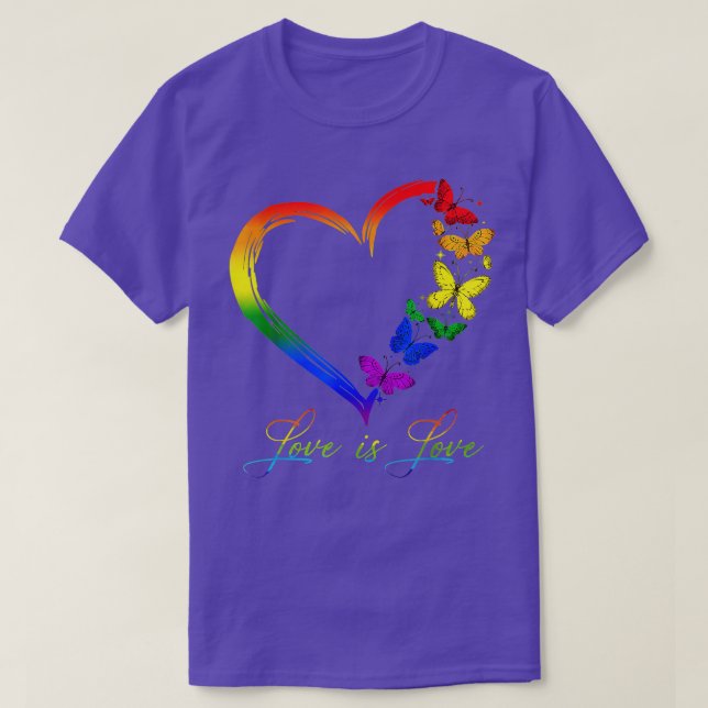 Camiseta Butterfly Heart Rainbow Love É Love LGB Gay Lesbi (Frente do Design)