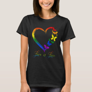 Camiseta Butterfly Heart Rainbow Love is Love LGBT Gay Lesb