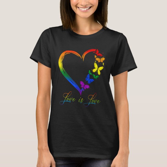 Camiseta Butterfly Heart Rainbow Love is Love LGBT Gay Lesb (Frente)