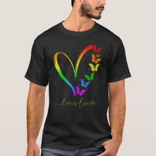 Camiseta Butterfly Heart Rainbow Love is Love LGBT Gay Lesb