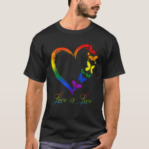 Camiseta Butterfly Heart Rainbow Love is Love LGBT Gay Lesb