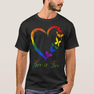Camiseta Butterfly Heart Rainbow Love is Love LGBT Gay Lesb
