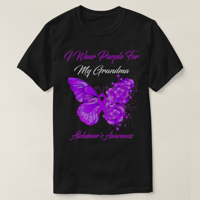Camiseta Butterfly I Wear Purple For My Grandma Alzheimer's (Frente do Design)
