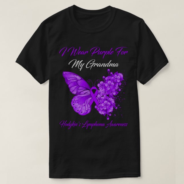 Camiseta Butterfly I Wear Purple For My Grandma Hodgkin's L (Frente do Design)