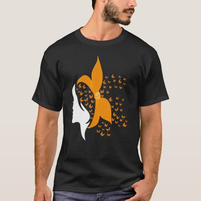 Camiseta Butterfly Orange Ribbon Multiple Sclerose Awar (Frente)