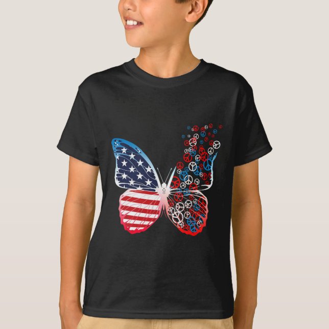 Camiseta Butterfly Patriotic Peace Signs 4th Of July Us Fla (Frente)