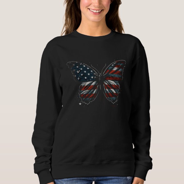 Camiseta Butterfly USA Flag 4th of July For Women Girl  1 (Frente)