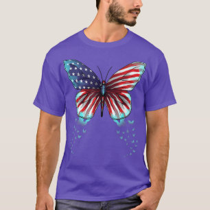 Camiseta Butterfly USA Flag Cut 4 De Julho Engraçado Americ