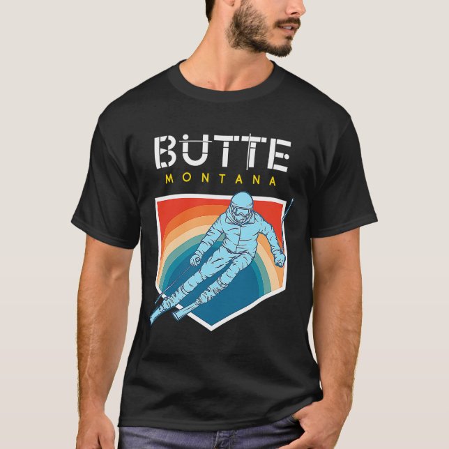 Camiseta Button Montana USA Ski Resort BACK IMPRESSÃO (Frente)