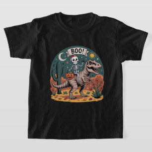 Camiseta Buu! Esqueleto Montando Dinossauro com Doces