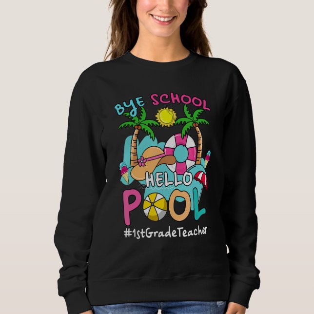 Camiseta Bye Bye School Hello Piscina 1rua Grau Professor V (Frente)