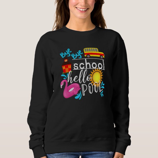 Camiseta Bye Bye School Hello Piscina Bus Verão Último Dia  (Frente)