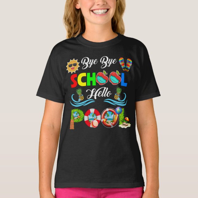 Camiseta Bye Bye School Hello Piscina Teacher Squad Summer (Frente)