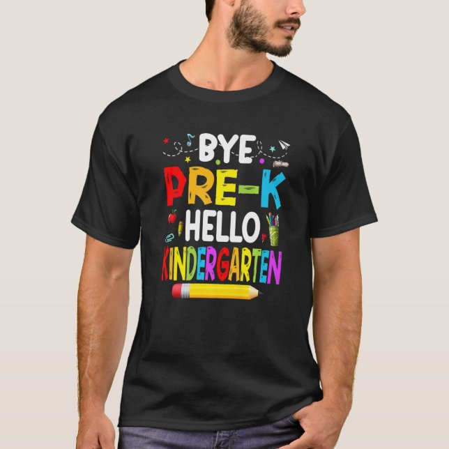 Camiseta Bye Pre K Hello Jardim De Infância De Volta À Esco (Frente)