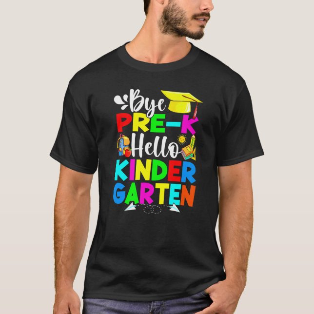 Camiseta Bye Pre K Hello Jardim De Infância De Volta À Esco (Frente)