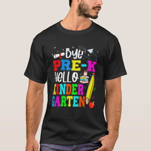Camiseta Bye Pre K Hello Jardim De Infância De Volta À Esco (Frente)