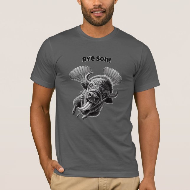 Camiseta “Bye, Son!” Skydiving Bison Pun – Funny Animal (Frente)