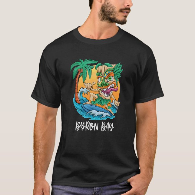 Camiseta Byron Bay Austrália Palm Tree Surfing Beach Vacati (Frente)