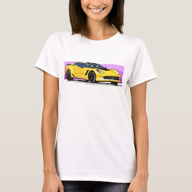 Camiseta C7 Carteira Amarela de Corvette com Faixa Rosa (Frente)