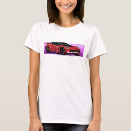Camiseta C7 Red Corvette Sportscar com Faixa Rosa