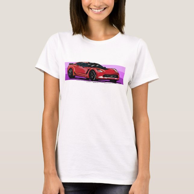 Camiseta C7 Red Corvette Sportscar com Faixa Rosa (Frente)