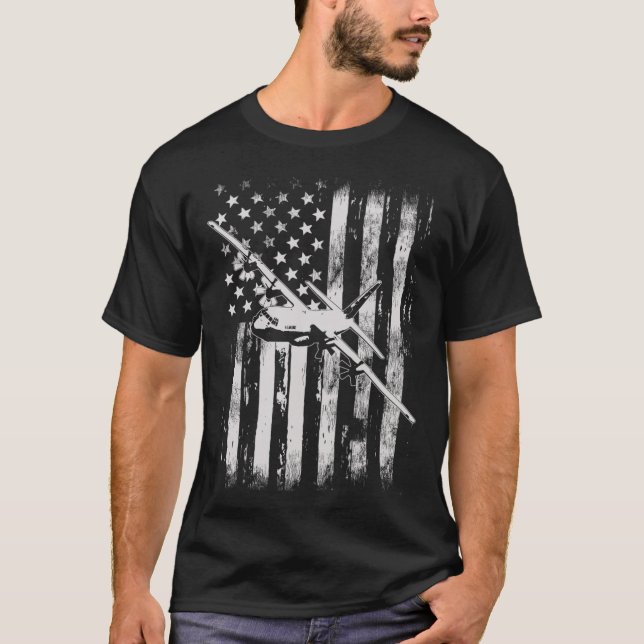 Camiseta C-130 Hércules Aeronave Militar American Flag T-S (Frente)