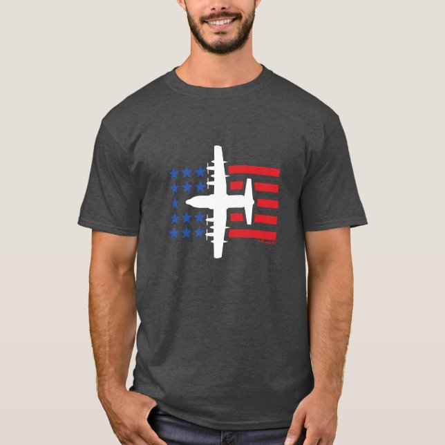 Camiseta C-130 Hércules Jet Blue Stars e Red Stripes (Frente)