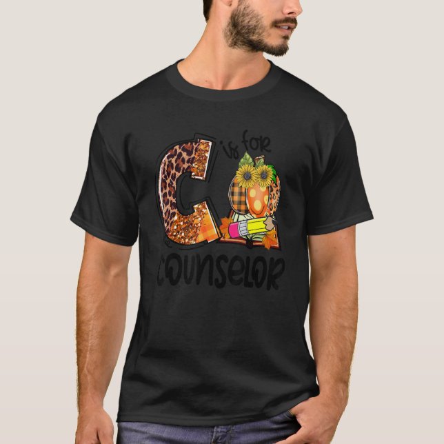 Camiseta C Is For Counselor Leopard Pumpkin Fall Thanksgivi (Frente)