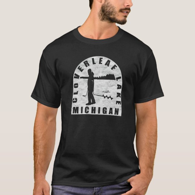 Camiseta C Leaf Lake Pesca no Gelo Michigan (Frente)