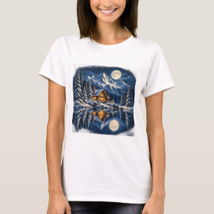 Camiseta Cabana Aconchegante Lua Cheia Nevada