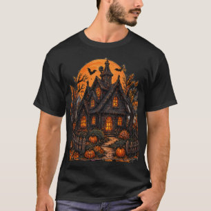 Camiseta Cabana Assombrada Vintage Gótico Luar de Halloween