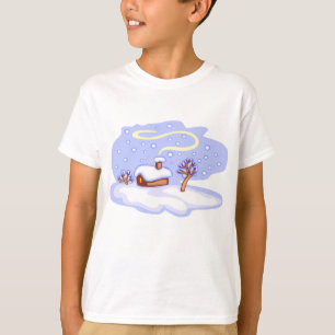 Camiseta Cabana de Inverno Aconchegante na Paisagem de Neve