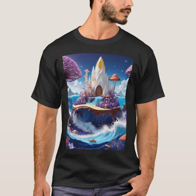 Camiseta Cabana de Rocha Branca em Ondas do Oceano Profundo (Frente)
