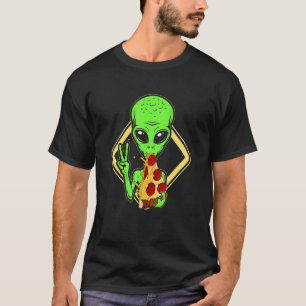 Camiseta Cabeça Alienigena Acredita Em Comer Pizza Extrater