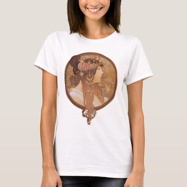 Camiseta Cabeça bizantina de Alphonse Mucha, Brunette (Frente)