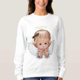 Camiseta Cabeça bonito do anjo do bebê do Natal nas mãos