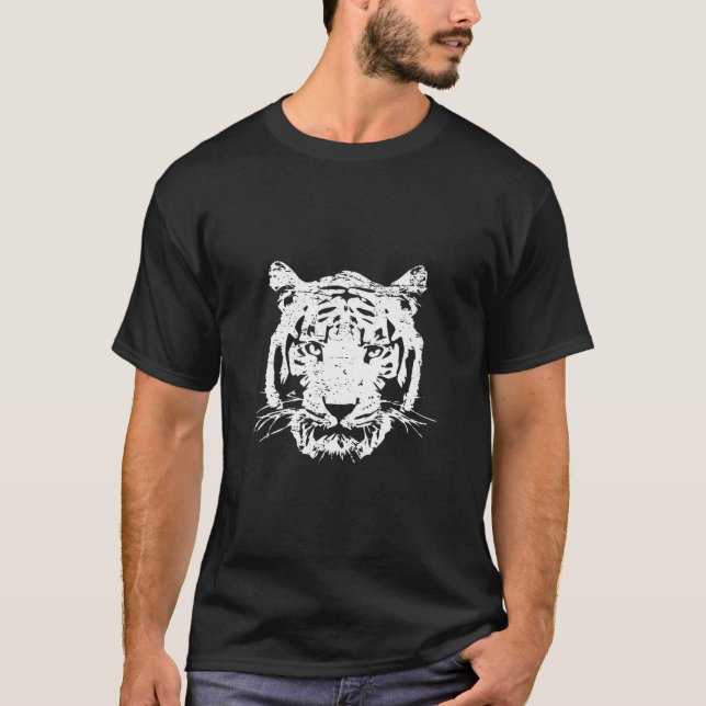 Camiseta Cabeça Branca de Tigre Selvagem Gato Lover Zoo Ani (Frente)