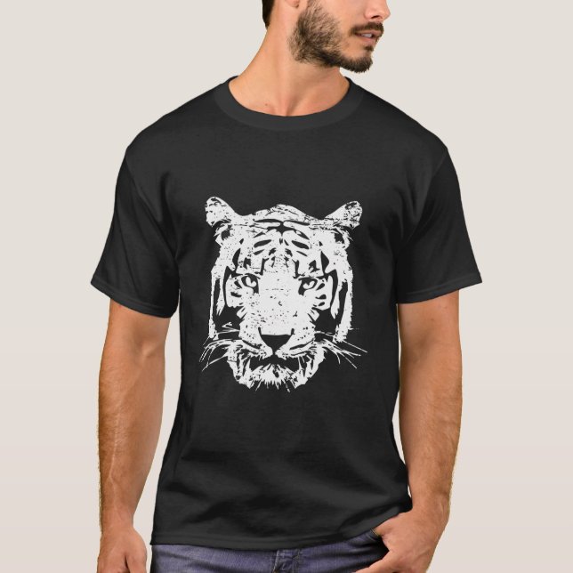Camiseta Cabeça Branca de Tigre Selvagem Gato Lover Zoo Ani (Frente)