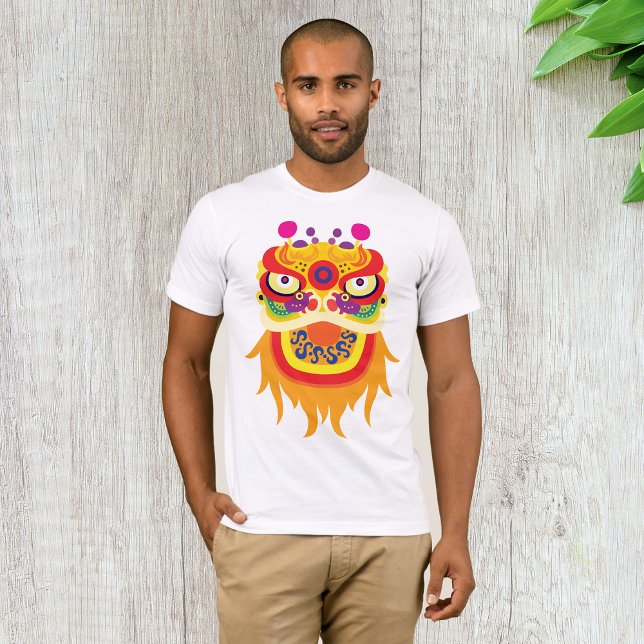 Camiseta Cabeça Colorida da Dança do Leão Chinês (Criador carregado)