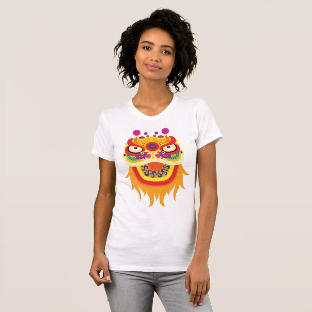 Camiseta Cabeça Colorida da Dança do Leão Chinês (Frente Completa)