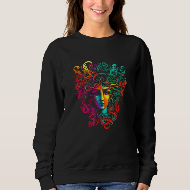 Camiseta Cabeça Colorida de Medusa Pintada Presente Mitolog (Frente)