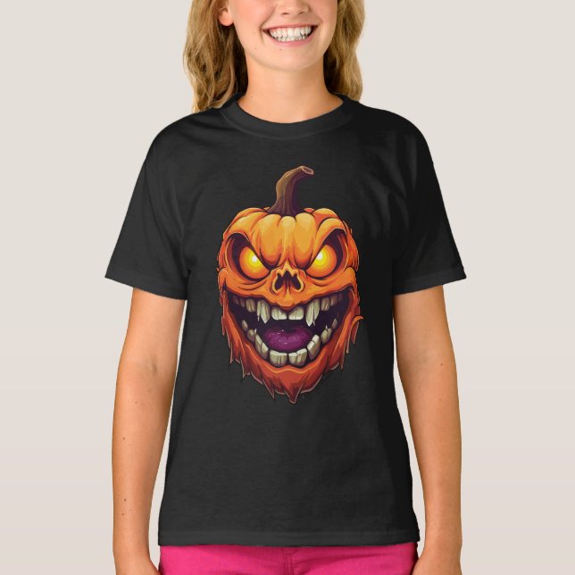Camiseta Cabeça de Abóbora de Grinning Sinister (Frente)