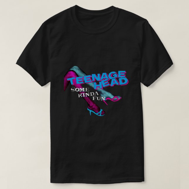 Camiseta Cabeça De Adolescente (Azul, Rosa) Divertida (Frente do Design)