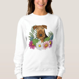 Camiseta Cabeça de Airedale Terrier com Flores Coloridas de